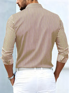 Men long sleeve striped shirt vintage wash relaxed regular fit