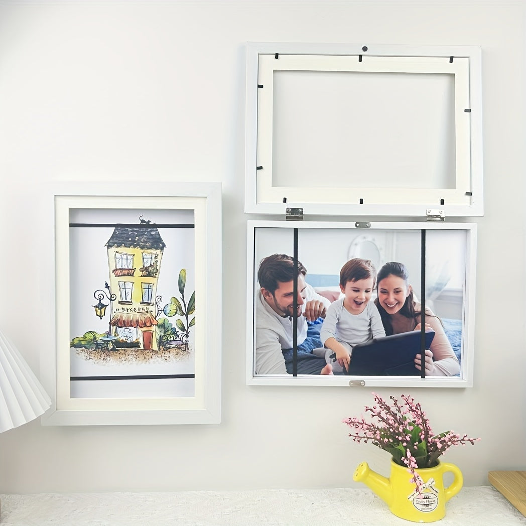 Magnetic photo frames set of 2, interchangeable with mat, A4 and A6, black and wood grain