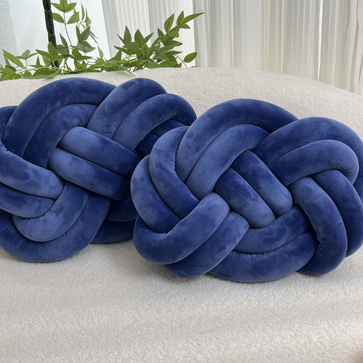 Plush button ball cushions set of 2, decorative knot design for sofa and bed