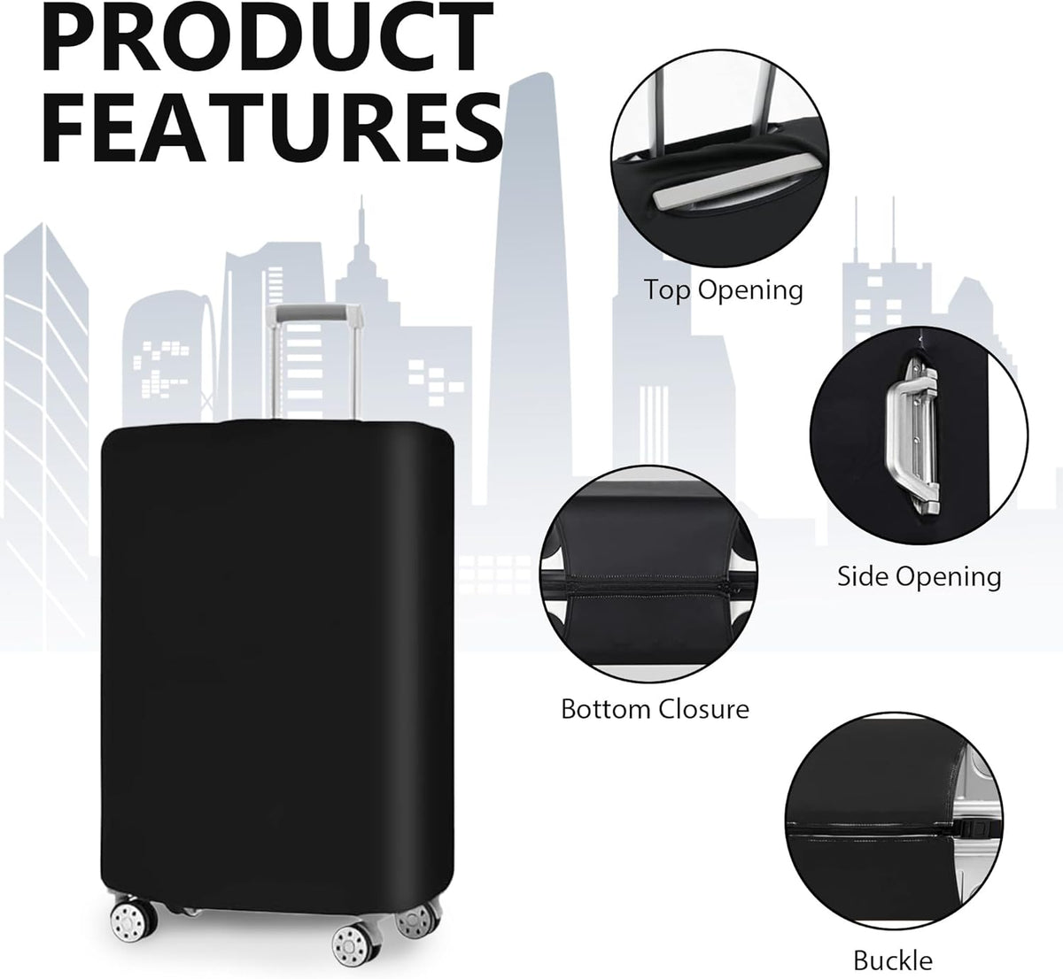 3-piece black stretchable luggage cover set, anti-tear and dustproof, sizes S M L