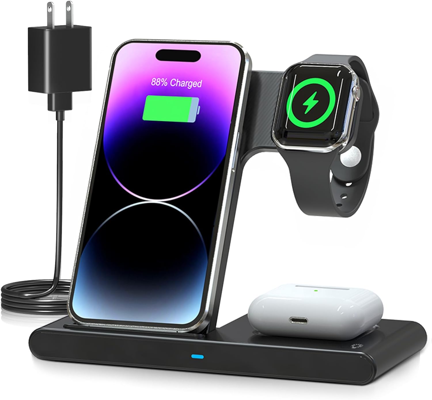 3-in-1 wireless charger stand for iPhone Apple Watch and AirPods fast 18W charging