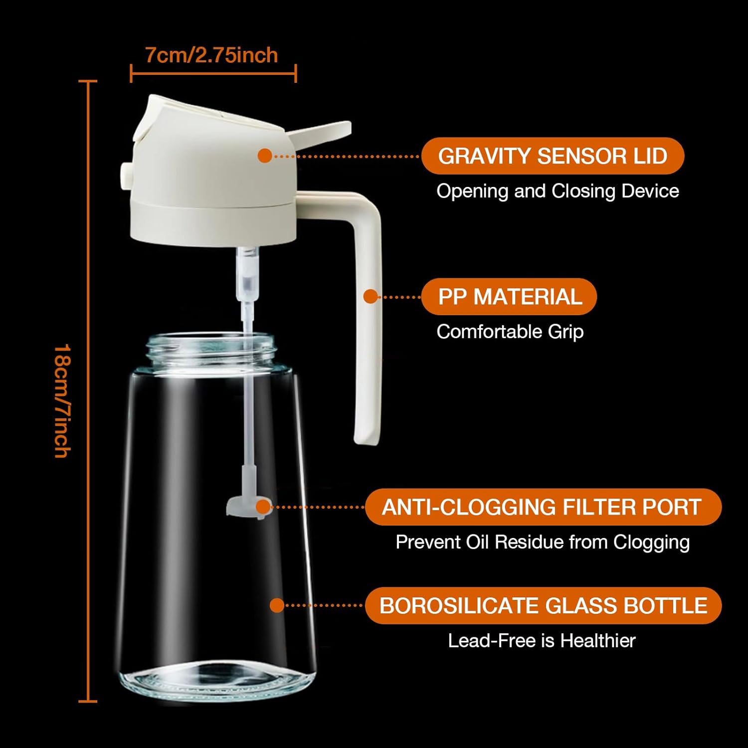 Olive oil sprayer bottle 2-in-1 spray and pour 470mL food-grade glass