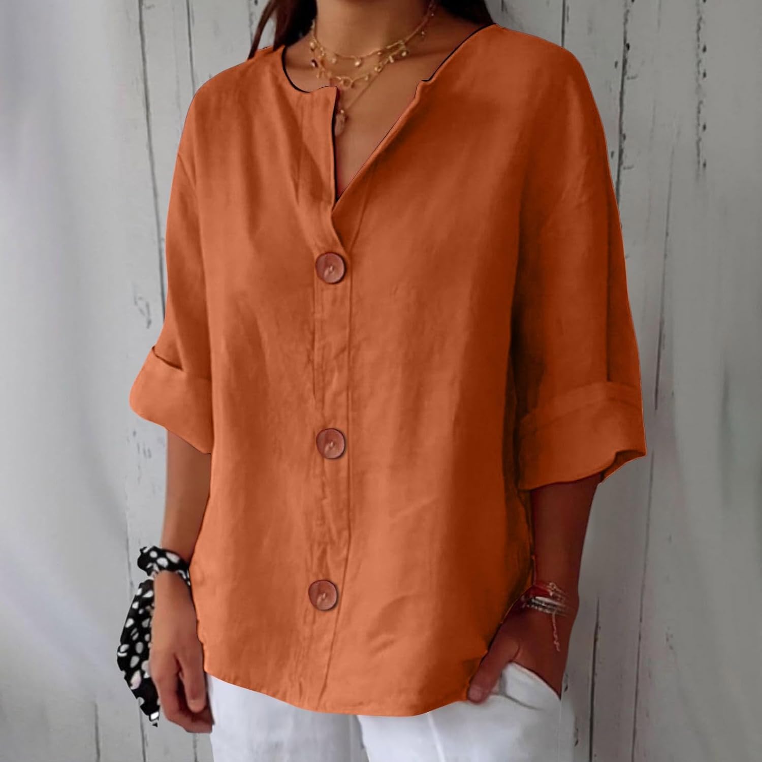 Women linen blouse relaxed fit lightweight spring summer top