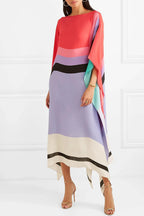 Women geometric print kaftan maxi dress with batwing sleeves and asymmetric hem