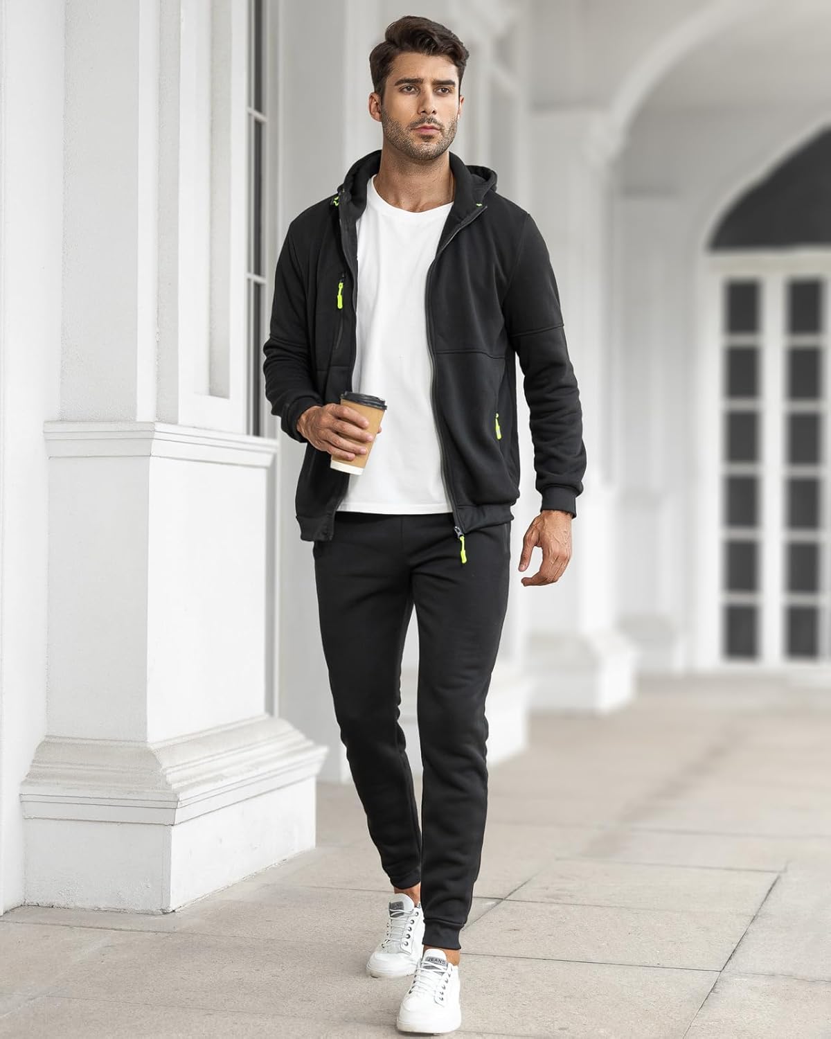 Men's tracksuit set slim fit, lightweight breathable pullover and trousers, casual sporty
