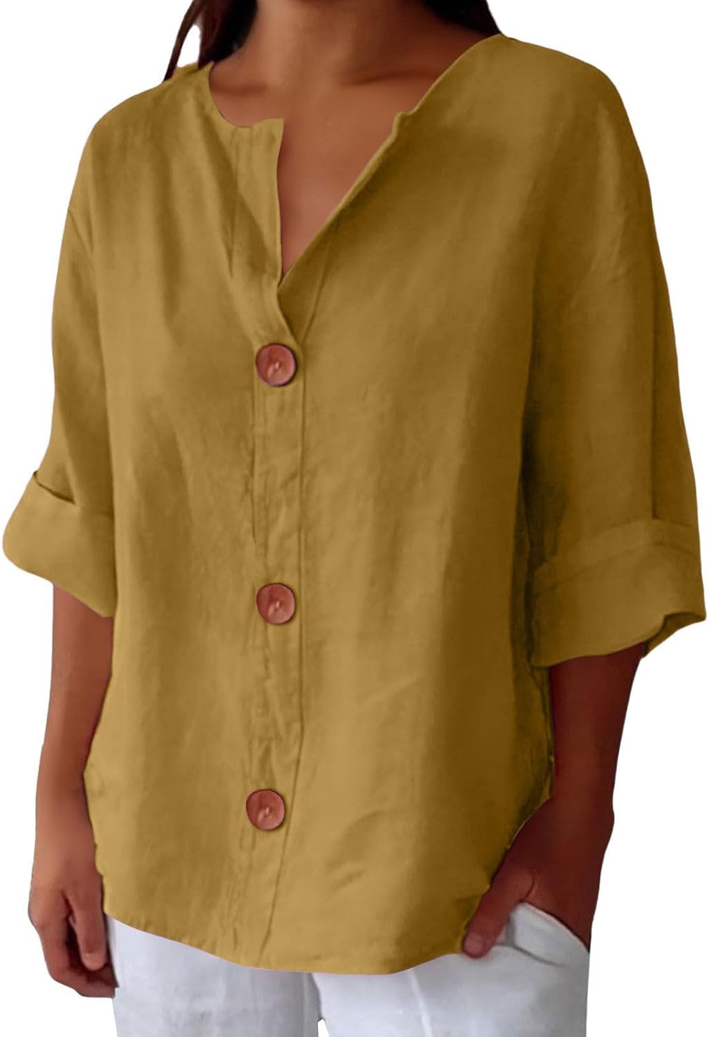 Women linen blouse relaxed fit lightweight spring summer top