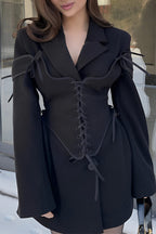 Women's blazer and corset two-piece set with lace-up detail, tailored silhouette