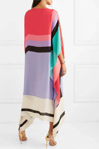 Women geometric print kaftan maxi dress with batwing sleeves and asymmetric hem