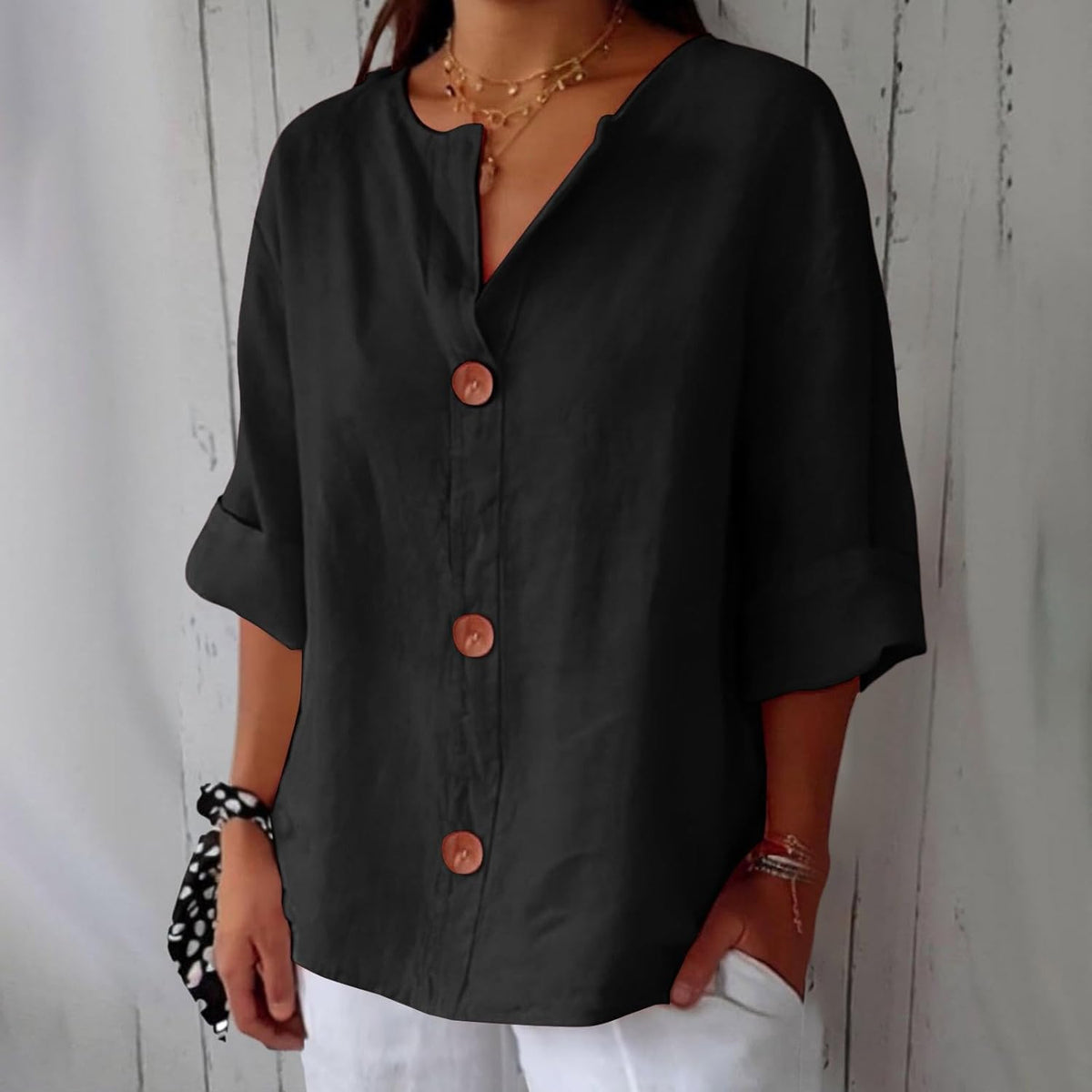 Women linen blouse relaxed fit lightweight spring summer top