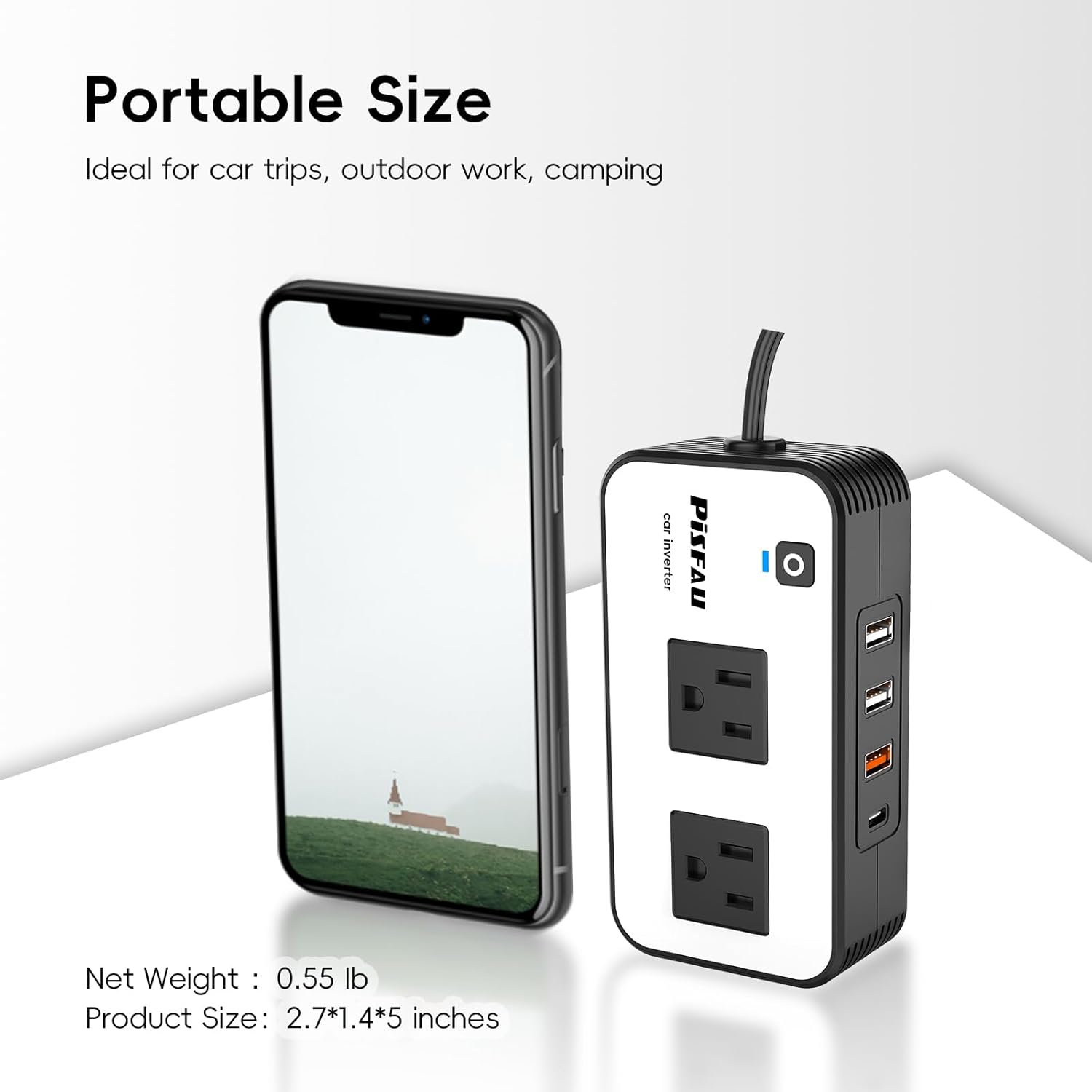 Car Power Inverter 200W DC 12V to 220V AC with USB-C and fast charge ports