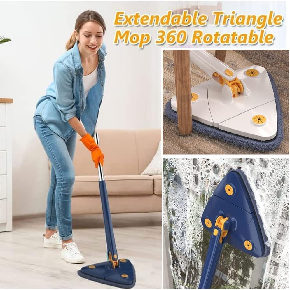 360 triangular spin mop with push-pull wringing and microfiber pad, extendable handle