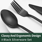 24-piece black stainless steel cutlery set for 4, including steak knives, matte black finish