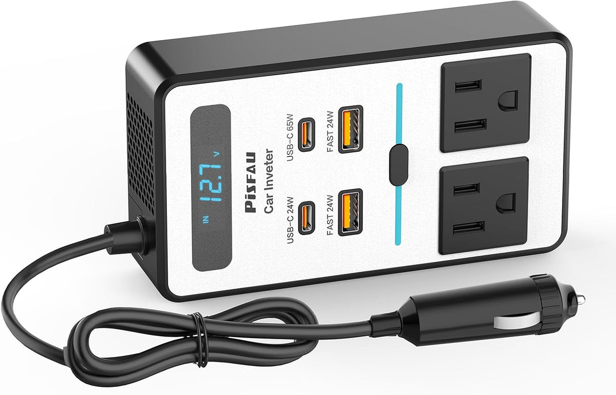 Car Power Inverter 200W DC 12V to 220V AC with USB-C and fast charge ports