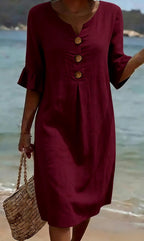 Women's linen dress summer button midi relaxed loose fit, multiple colours