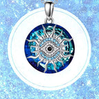 Evil eye necklace women's protection amulet silver with blue accent pendant