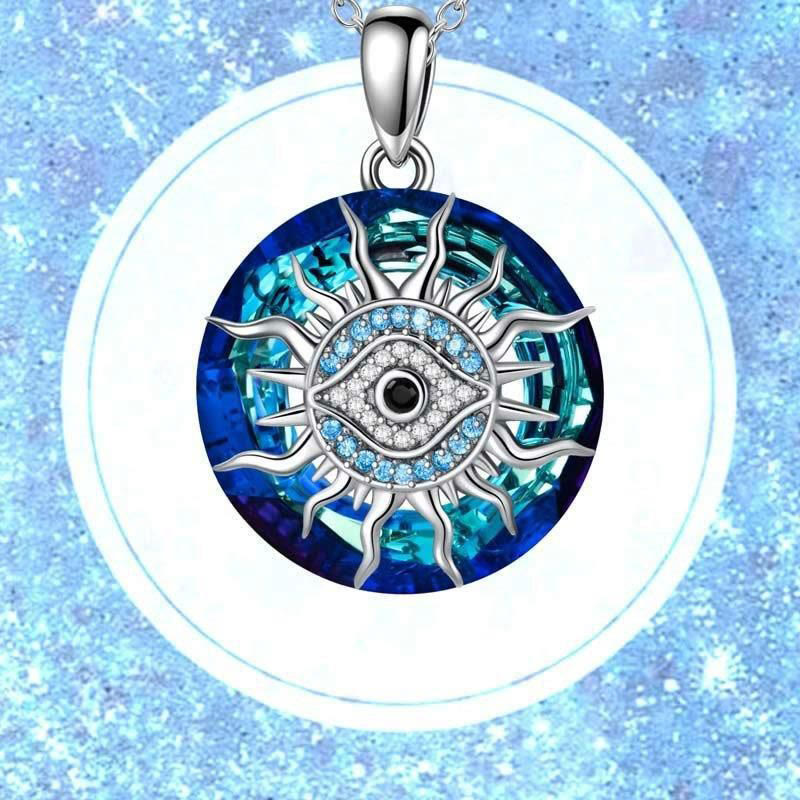 Evil eye necklace women's protection amulet silver with blue accent pendant