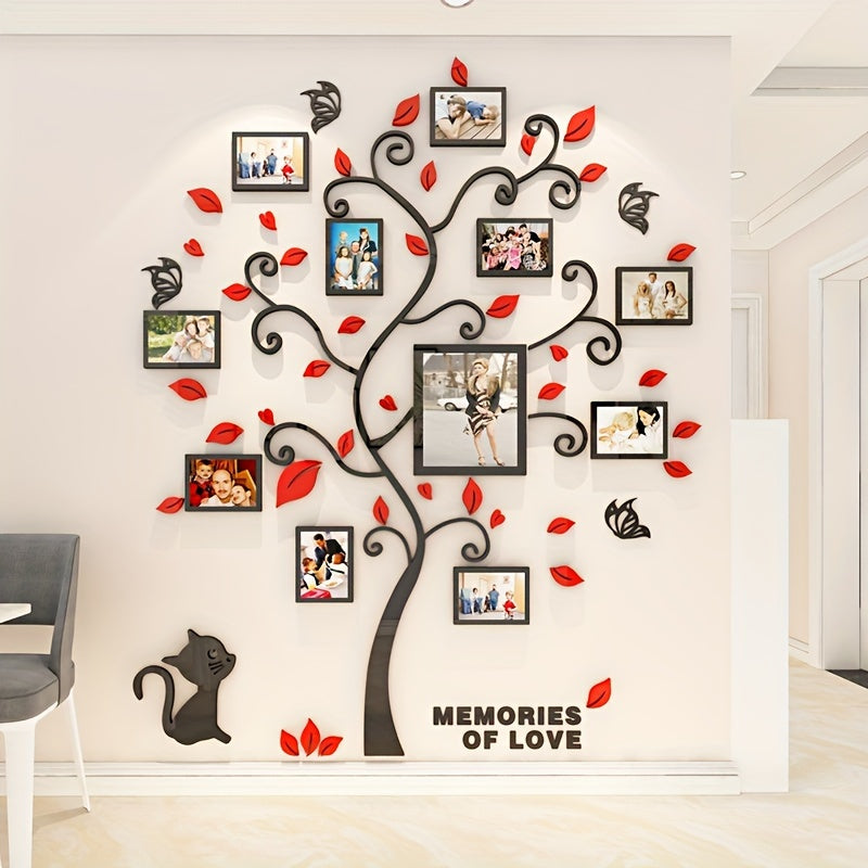 3D acrylic photo tree wall decor, self-adhesive family photo frame display