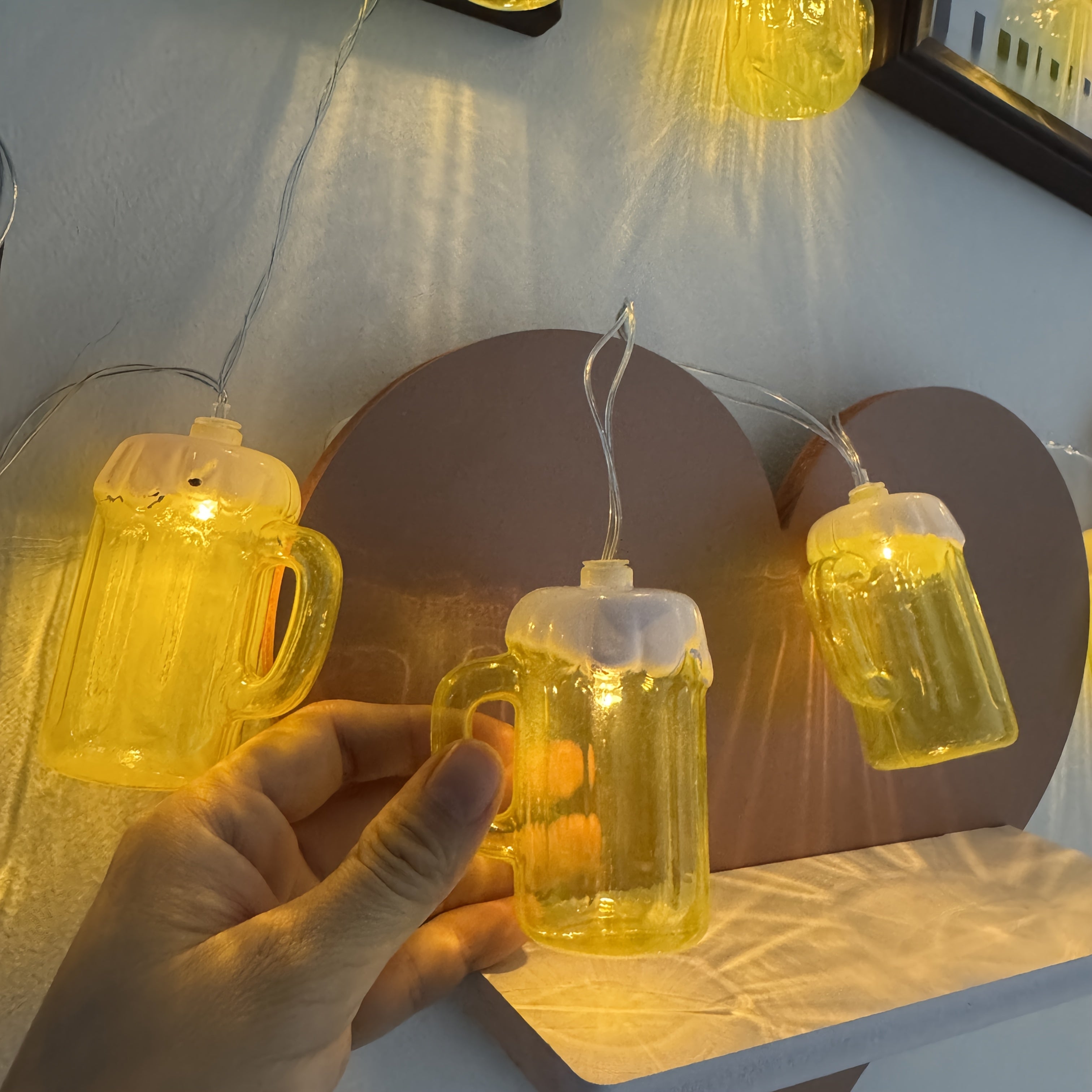 Beer mug LED string lights set of 2, warm white battery powered Oktoberfest fairy lights