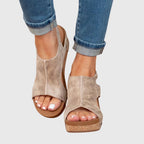 Orthopedic sandals for women with cushioned insole and adjustable buckle wedge