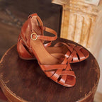 Women strappy flat sandals with adjustable ankle strap in red black and brown