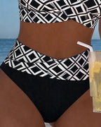 High Waist Bikini Set Women Checkered Two Piece Wireless Bra