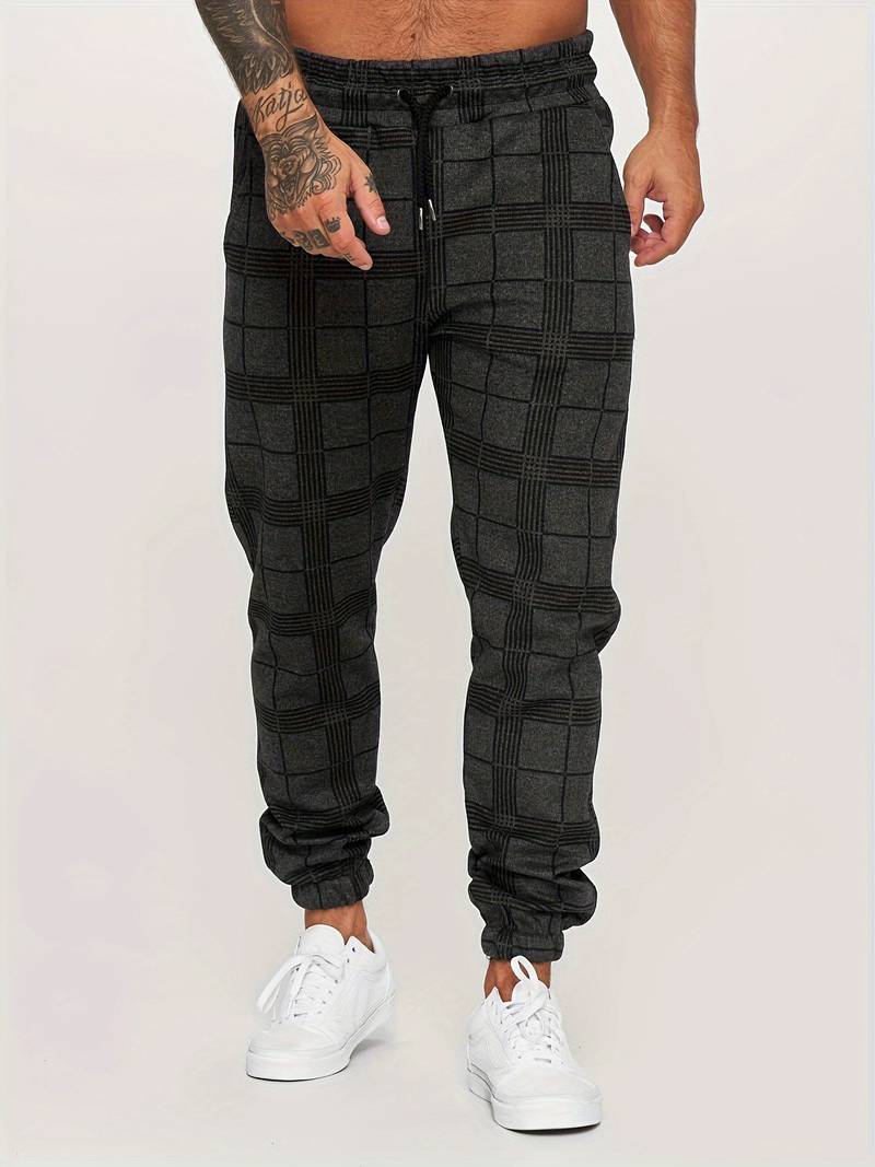 Men polyester jogger pants regular fit in grey black and white