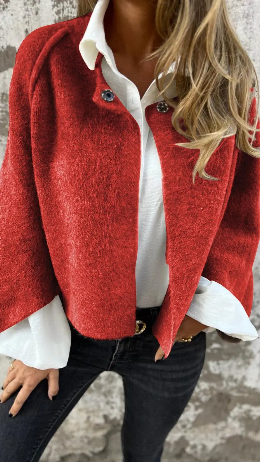 Women wool coat round neck long sleeves in beige and black