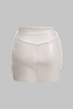 Faux leather co-ord set women's sleeveless top and mini skirt with faux fur trim