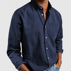 Men casual long sleeve button up shirt with lapel collar