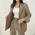 Women's blazer and straight-leg trouser set, solid color co-ord set available in multiple colors