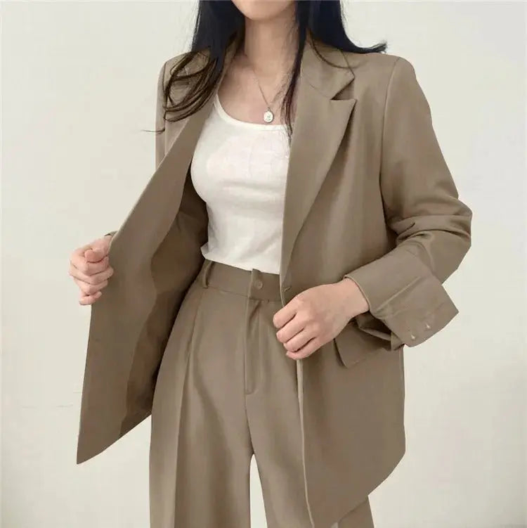 Women's blazer and straight-leg trouser set, solid color co-ord set available in multiple colors