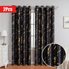 2 piece blackout curtains bronzing marble print ring top for bedroom and living room