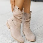 Women faux suede knee high boots slouchy block heel side zip