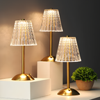 Crystal table lamp cordless touch control rechargeable LED with acrylic shade