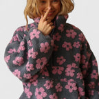 Women floral half zip jumper long sleeve loose fit in yellow pink orange
