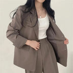 Women's blazer and straight-leg trouser set, solid color co-ord set available in multiple colors