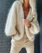 Women soft knit cardigan relaxed fit in beige, cozy and layerable