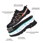 Safety shoes with steel toe cap, anti-slip puncture-resistant sole, breathable mesh upper
