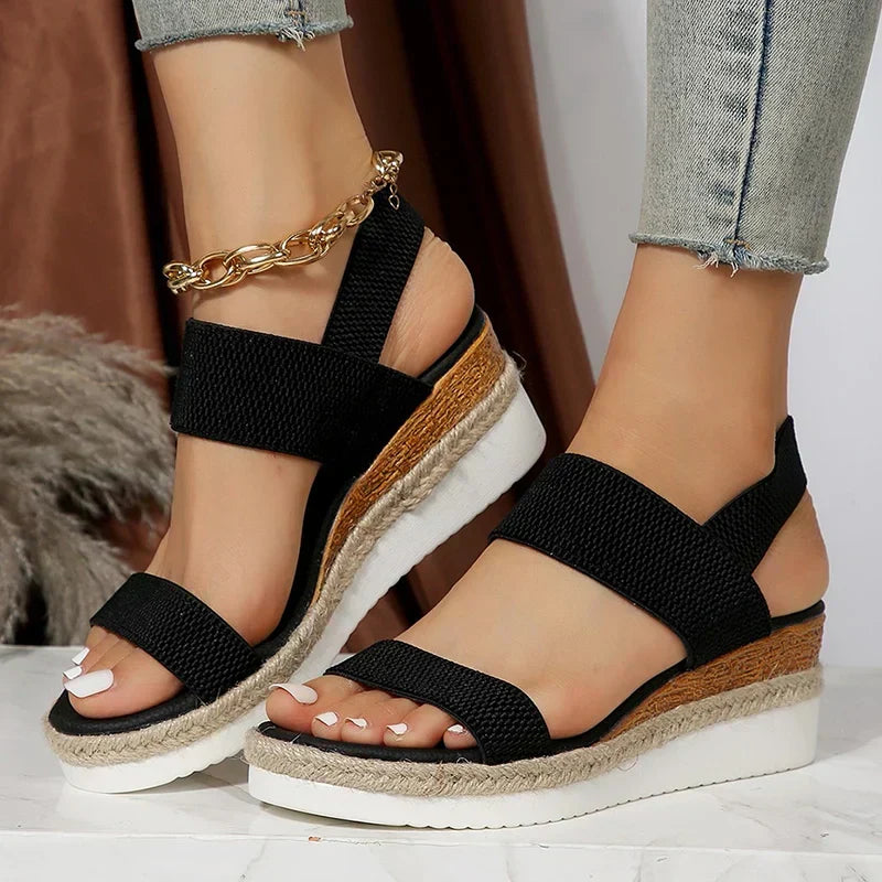 Women platform sandals with elastic straps in multiple colours