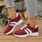 Women retro platform chunky sneakers lace up with contrast stripe detail