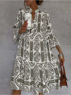 Women floral tunic midi dress relaxed fit lightweight fabric