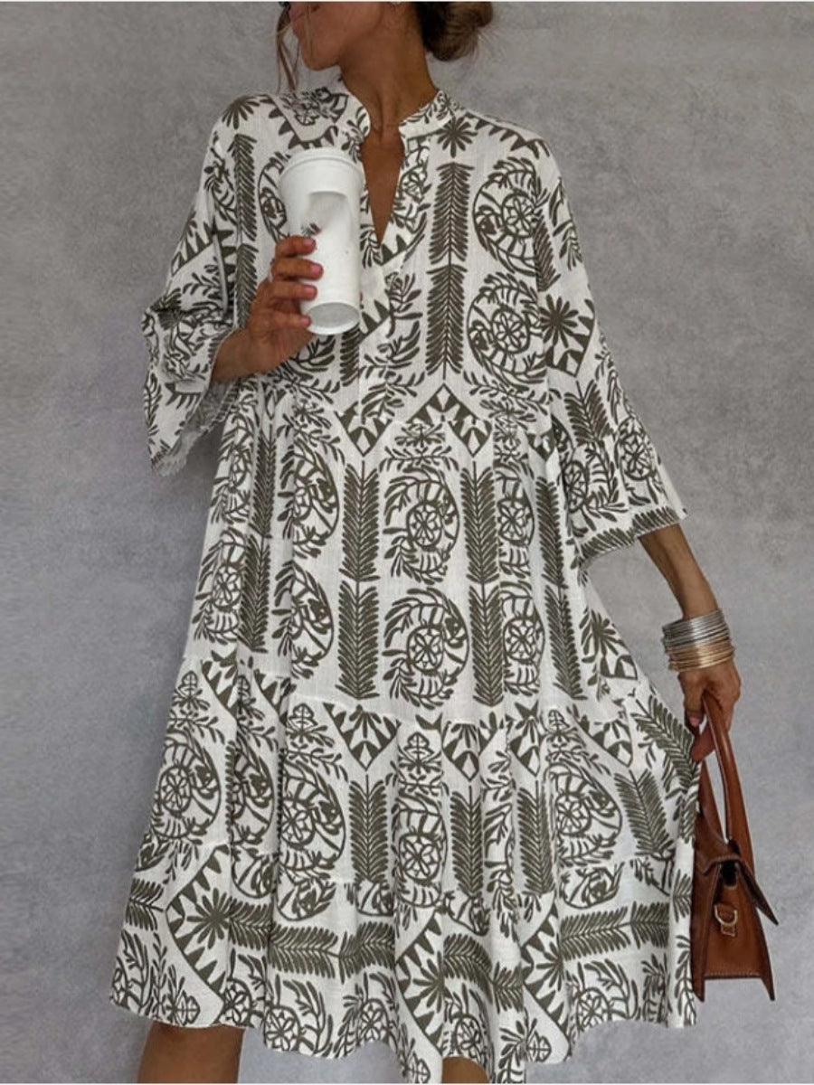 Women floral tunic midi dress relaxed fit lightweight fabric