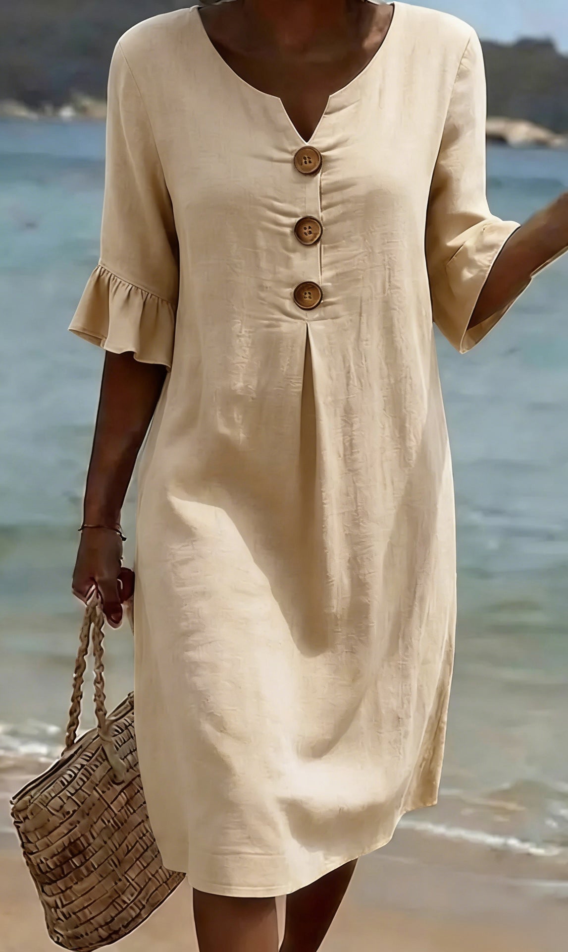 Women's linen dress summer button midi relaxed loose fit, multiple colours