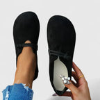 Women orthopedic lace loafers flat round toe in beige and black