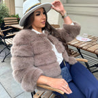 Faux fur coat women's glamour jacket in soft animal-friendly synthetic fur