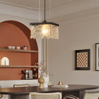 Black glass chandelier dining room, 3-step dimmable E27 ceiling light, modern design