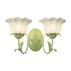 Green floral glass wall lamp, 3-step dimmable, 1 or 2-light indoor fixture