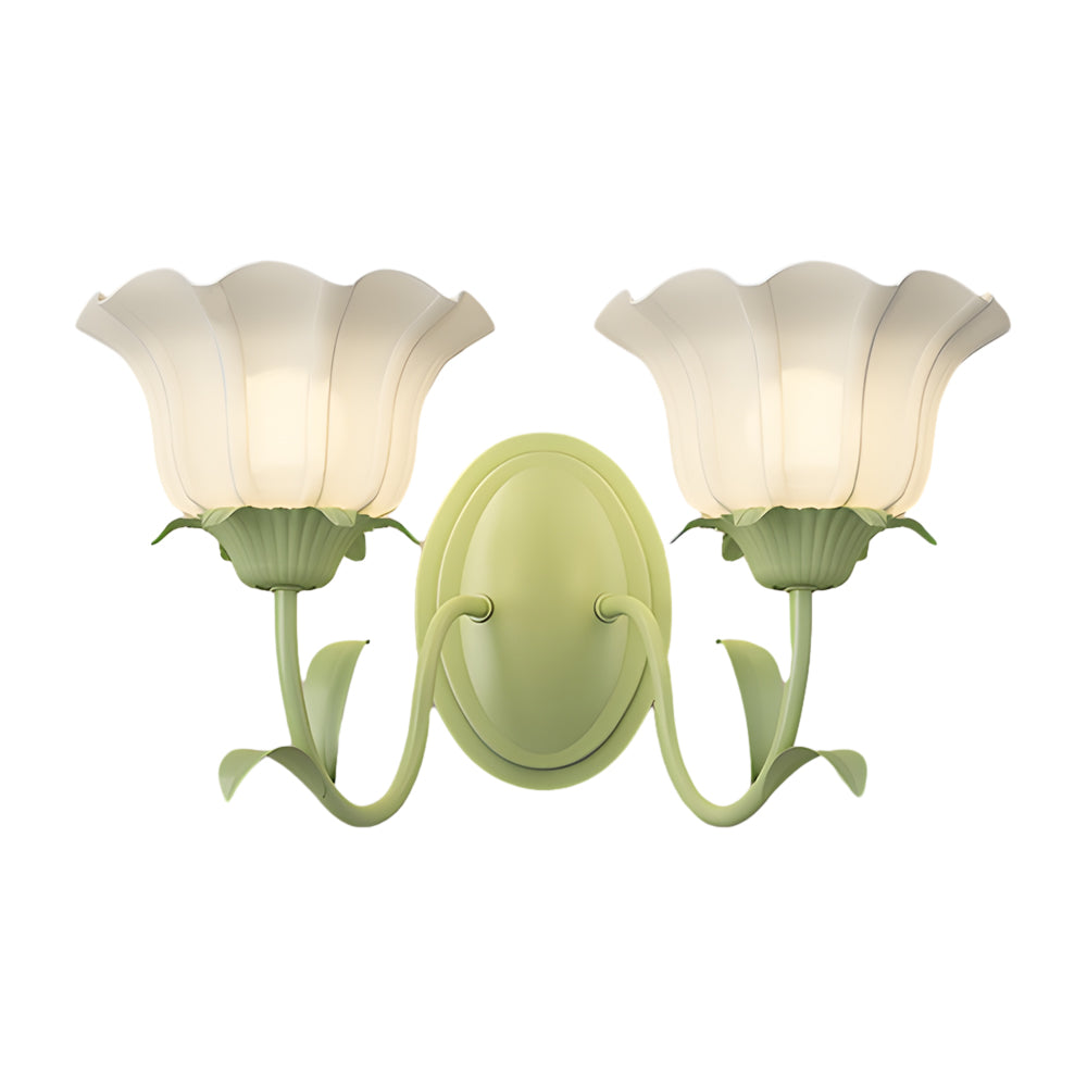 Green floral glass wall lamp, 3-step dimmable, 1 or 2-light indoor fixture