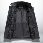 Men double breasted overcoat mid-length with zip-in bib and notch lapel