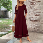 Women midi dress empire waist tummy smoothing flowing skirt